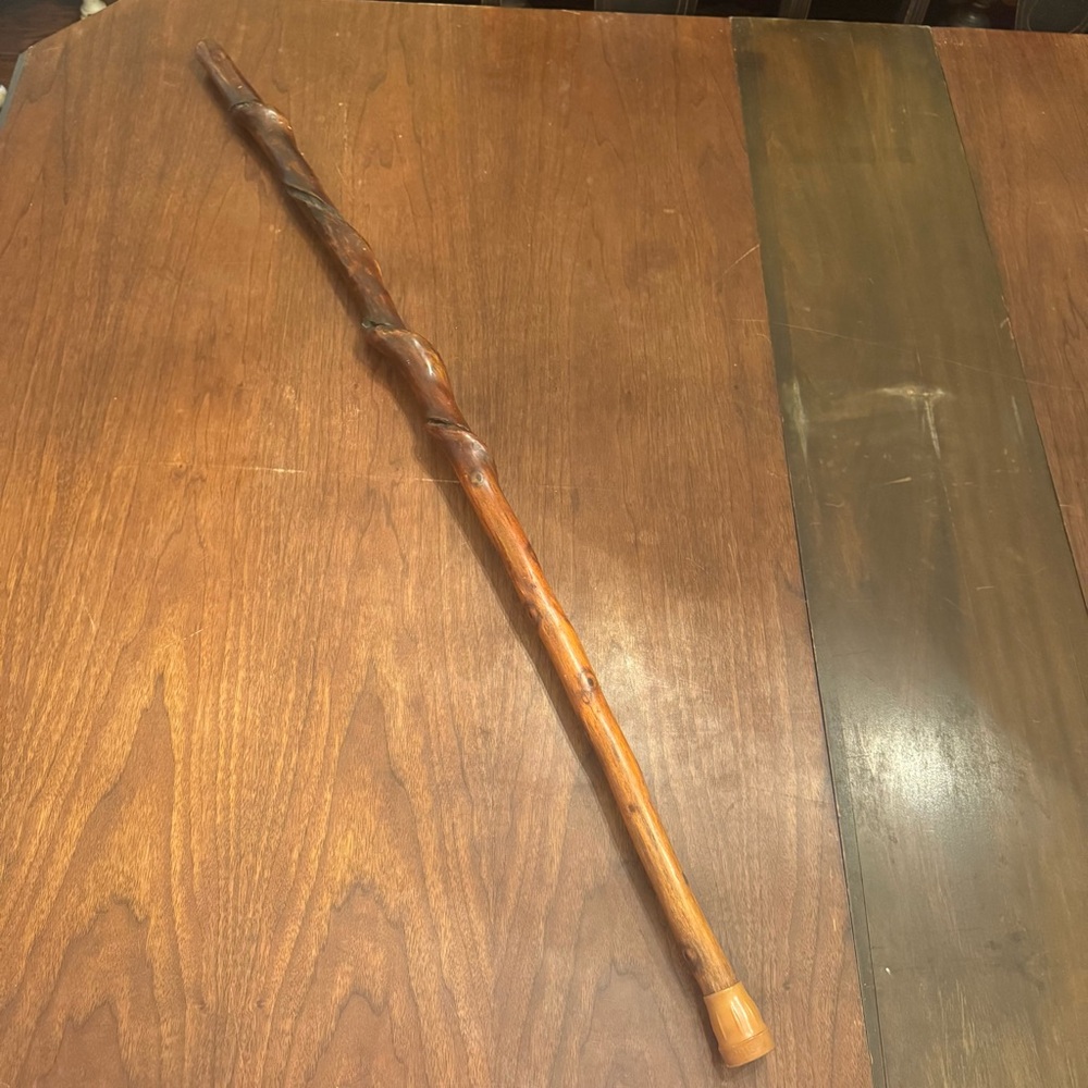 Vintage Early American Folk Art Carved Walking Stick Snake and Corkscrew Knotty